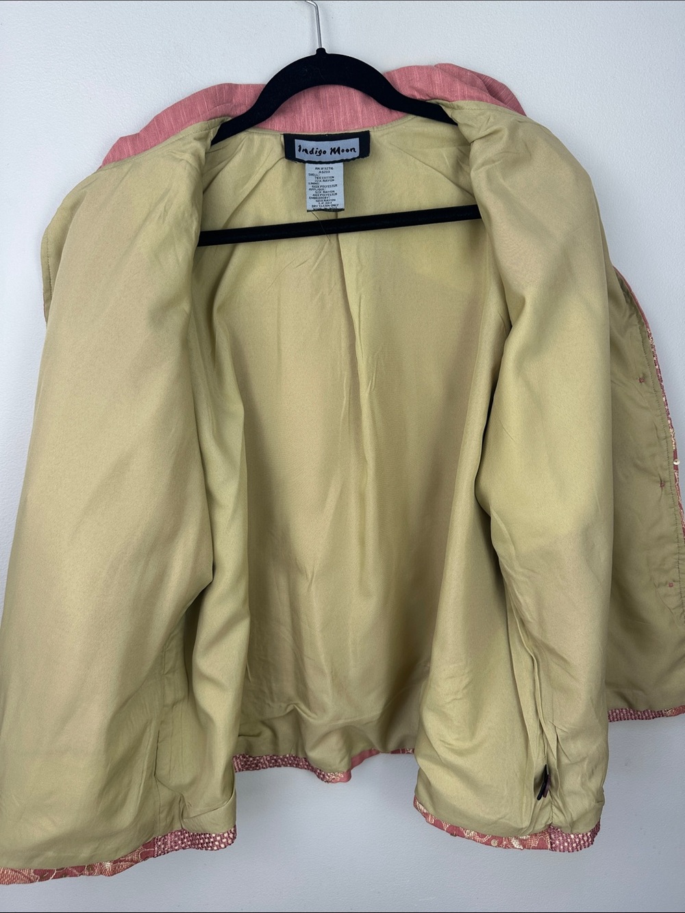 Vintage Indigo Moon Pink Gold Sequin Patchwork Art To Wear Jacket - Picture 8 of 11